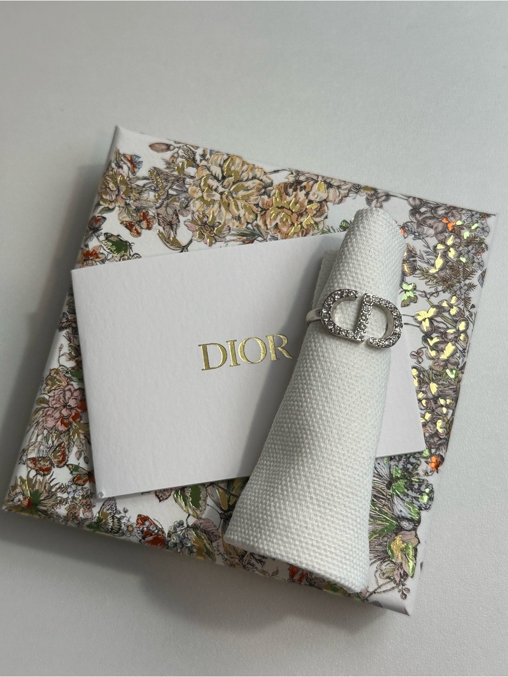 Dior Petit CD Ring Silver-Finish Metal with White Crystals